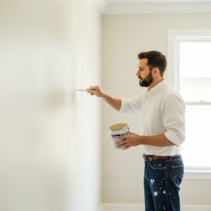 A painter applying lead-safe paint to a wall.