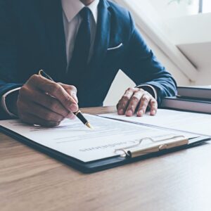 a lawyer looking over papers