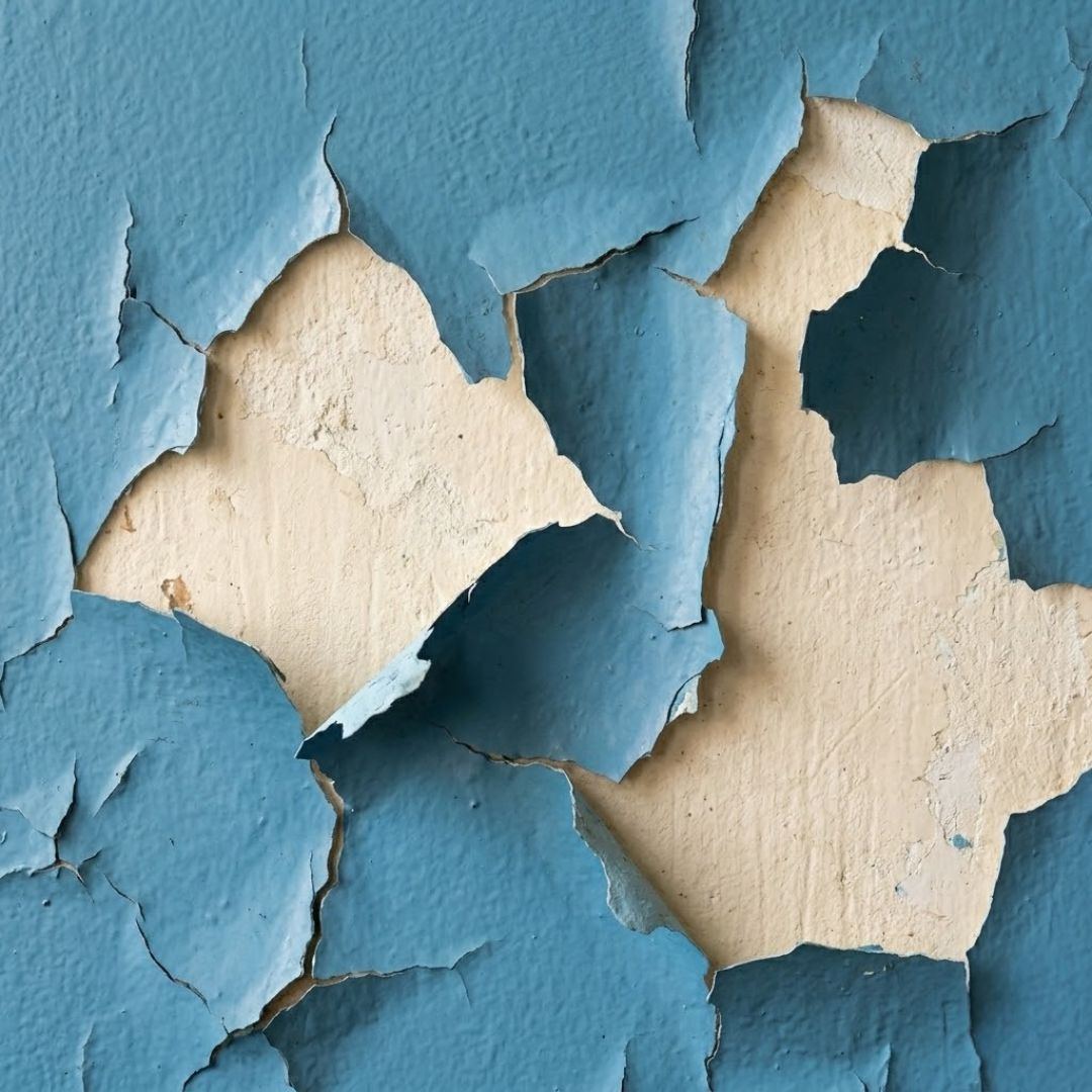 paint peeling off revealing older paint beneath