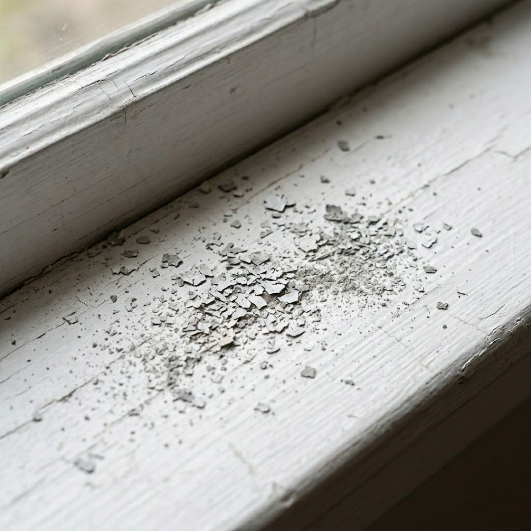 paint debris on window sill