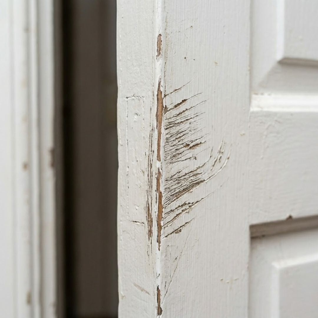 scratches on paint of wooden door