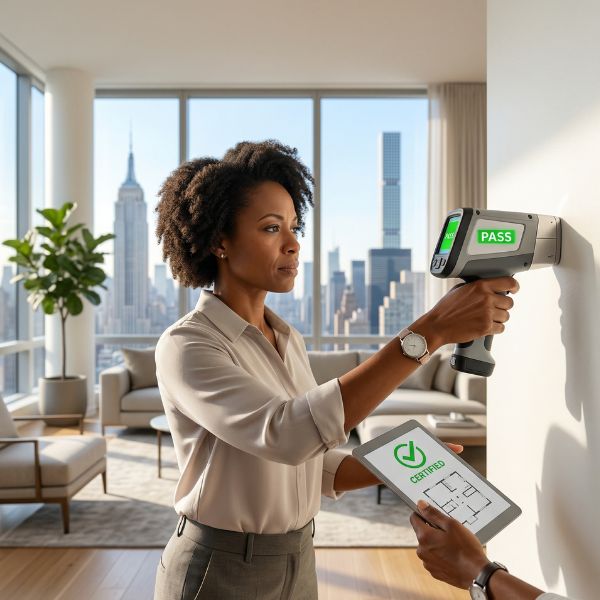 woman looking for lead in building