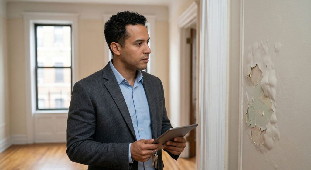 man inspecting paint