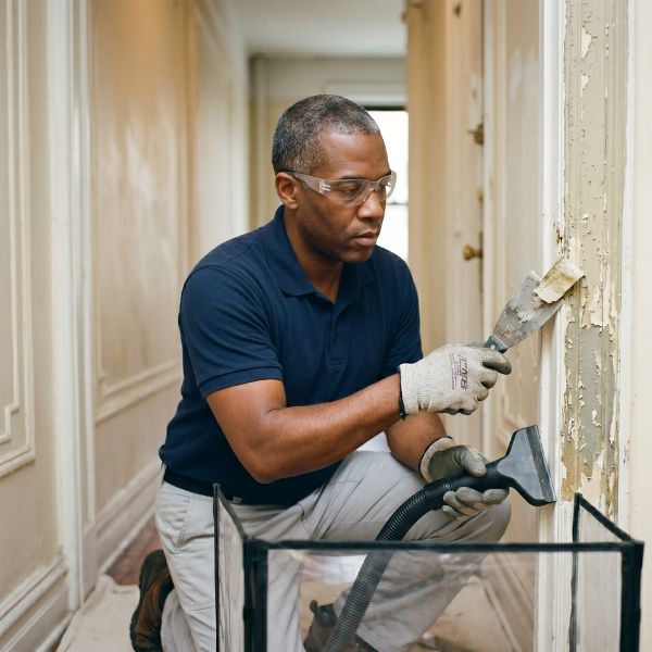 man removing lead paint